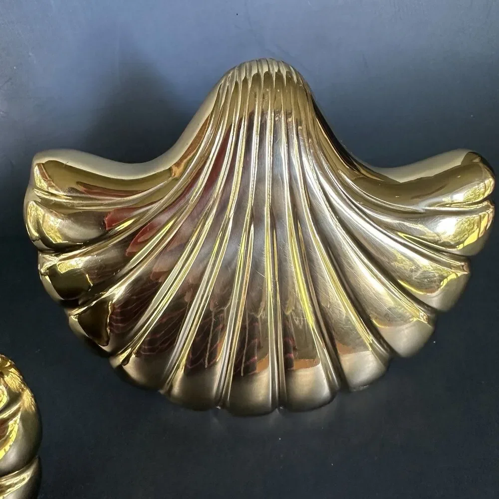 VTG Solid Brass Clam Shell Curtain Tiebacks Holdbacks Drapery Hardware Pair